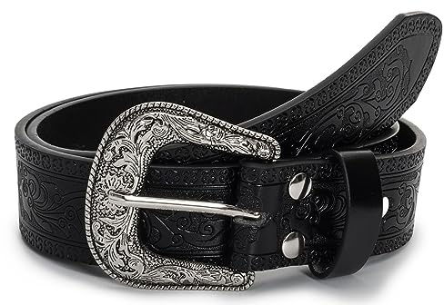 INOGIH Western-Cowboy-Leather-Belts-for-Women-and-Men - Cowgirl Bohemian Style Turquoise Belt Buckles for Jeans Pants, Black-style2, Suit for Waist 33''-37''
