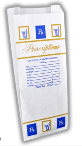 Snappy Rx Supply White Pharmacy Bags, 3000 Pack, 4.5'x 2.25' x 11', Medicine Container, Eco-friendly Paper, Classic Style