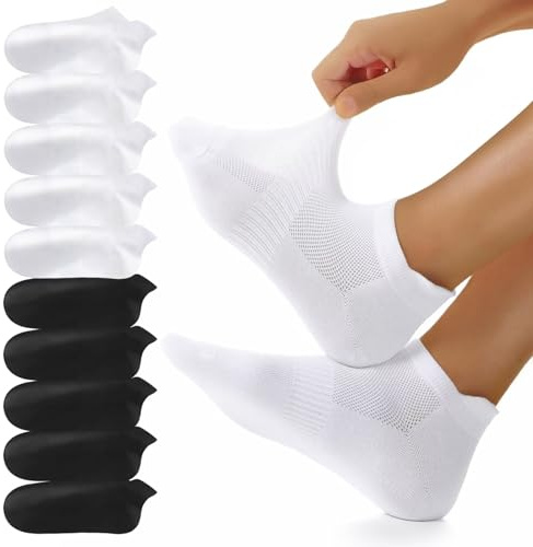 YouShow 10 Paires Chaussettes Basses Homme Femme, Confortables Chaussettes Courtes en Coton pour le Sport et les Loisirs Blanc Noir 39-42