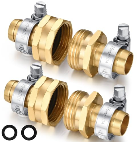 SIGURANTA Garden Hose Repair Connector with Clamps Hose End Repair Kit,5/8 Barb Garden Hose Fittings Male and Female brass garden hose ends (5/8Barb-2 Set)