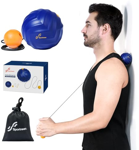 Sportneer Massage Lacrosse Ball with String, Deep Tissue Massager for Back Myofascial Release, Shoulder Trigger Point Therapy & Foot Plantar Fasciitis, Free Relax for Whole Body (Blue)