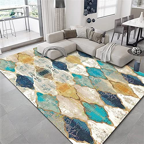 RUGMRZ Dekorativ matta pastell modern design matsal matta gul blå färg vardagsrum dekoration anti-förorening vävmatta 200 x 260 cm