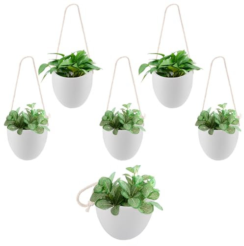 MUXHEL 6er-Set Hängende Blumentöpfe, 9 x 9.5cm Keramik Blumentopf Wand, Blumenampel Hängend Innen, Wandvasen für Pflanzen, Hängeampel Pflanzen, Pflanze Halter Aufhänger für Zimmer, Balkon und Garten