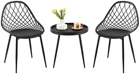 buybyroom Juego de 3 mesas y sillas, Mesa Auxiliar pequeña, Mesa de café, Mesa de sofá, Mesa Redonda, sillas de Comedor, sillas de Cocina, sillas de salón, para salón, Dormitorio, salón, Negro