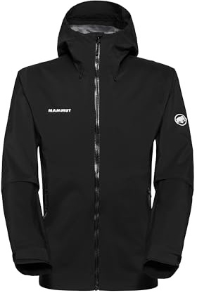 Mammut Mens Outdoor Hardshell Hooded Jacket, Waterproof and Breathable Rain Shell for Hiking and Everyday, Black, X-Large