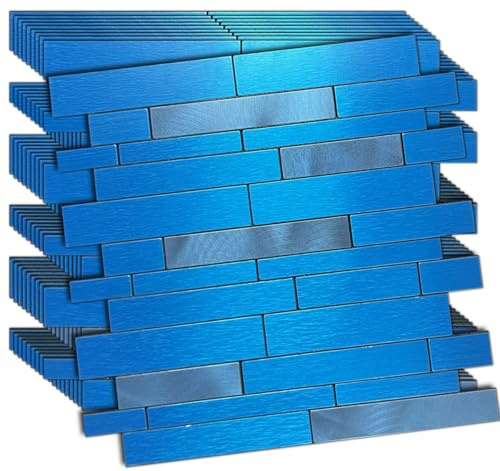 weimeisc 10 Sheets Peel and Stick Backsplash Tile for Kitchen, Self-Adhesive Mosaic Tile, Stick on Bathroom Vanities，Fireplace Décor, Laundry Table (Brushed Blue+Frosted Blue)