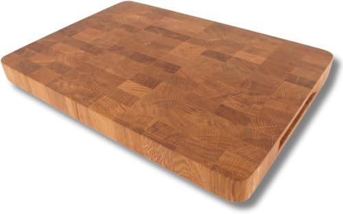 EFO Tabla de cortar de madera de roble, 50 x 35 x 4 cm, suave y duradera, de dos caras con asas prácticas, grande para cocina con esquinas