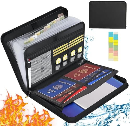 Dokumentenmappe a4, Feuerfeste dokumentenbox, Wasserfeste Dokumententasche mit 13 Fächern und mehreren Fächern für Büro, Hause, Schule, Dokumententasche mit Reißverschluss für Dokumente und Wertsachen