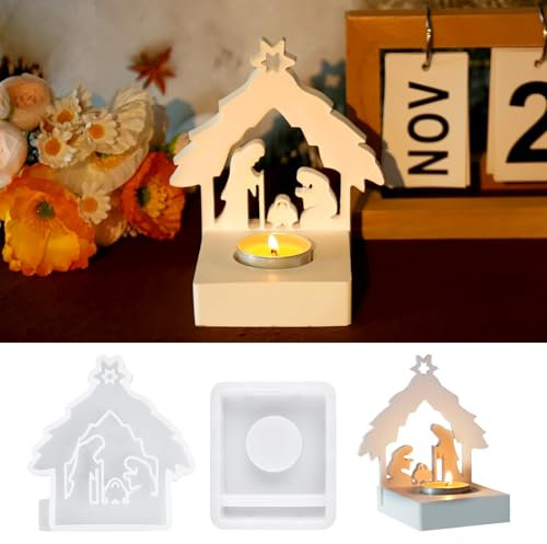 WIKIMO Silikonform Weihnachten für Krippe, Silikonformen Gießformen für 3D Kerzenhalter Gips Krippe, Einfache Freigabe Gipsformen zum Gießen Weihnachten