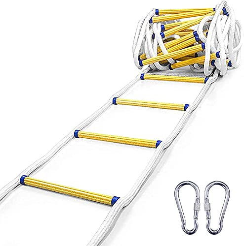 Rope Ladder,Rope Ladder Fireproof, Rope Ladder Rescue Ladder Emergency Fire Ladder 3M-50M Rescue Rope Ladder, Heavy Safety Ladders with Carabiners/45M(147.6Ft)