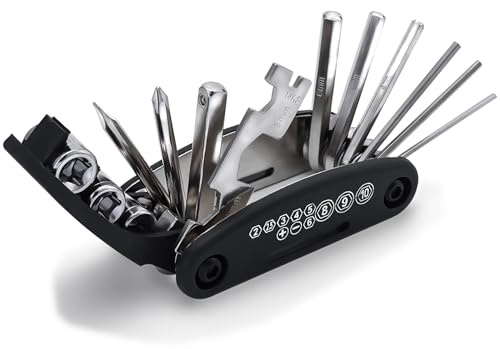 TUIORAN Fahrrad Werkzeugset 16 in 1 Faltbares Multifunktionswerkzeug unterwegs Fahrradmultitool aus kohlenstoffreichem Stahl