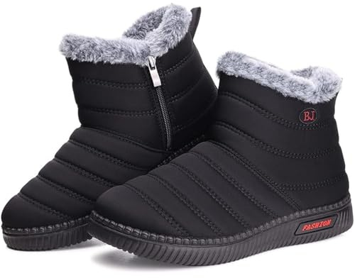 Mufanton Bottes de Neige Femme Chaussures d'hiver Bottines Fourrure Doublure Outdoor Antidérapant Chaussure de Marche,Noir,EU41