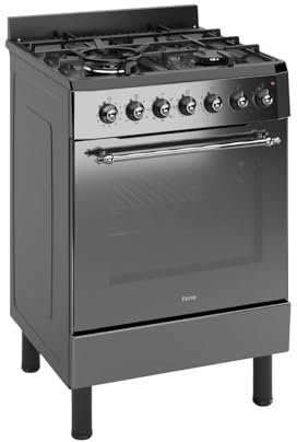 Ferre F6IP40E7-MBL-RETRO-W 60cm Cooker, Freestanding Dual Fuel Cooker, With Wok Burner & Turbo Fan, Anthracite