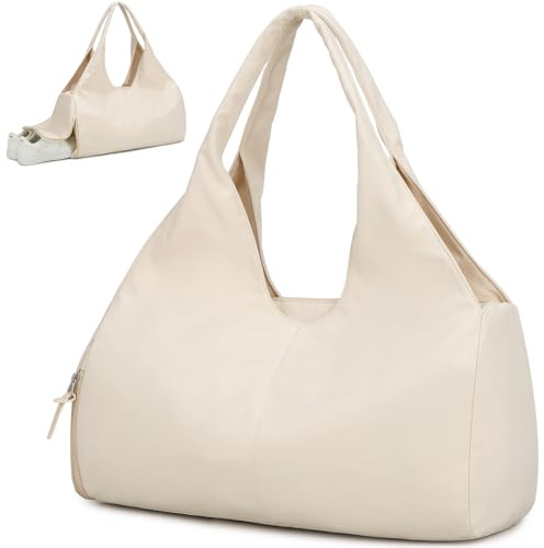 BlesMaller Borsa da Viaggio Borsa Sportiva da Donna con Scomparto per Scarpe e Scomparto per Oggetti Bagnati Borsa da Allenamento Piccola Borsa Sportiva per Palestra Yoga Sauna Nuoto (Beige)