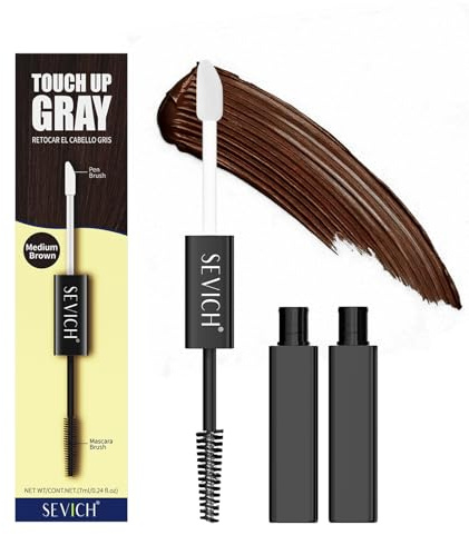 Gowwim hårmascara, mild formel täcker grått hår och ljusfläckar. Snabbtorkande och tvättbar, Dual-Tip-Design för naturligt utseende hårfärg, 7 ml, mellanbrun