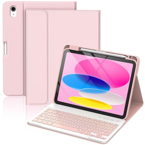 CC Store Teclado para iPad 11 Generación A16 2025/ iPad 10 Generación 2022, QWERTY Español Ñ, Bluetooth Magnéticamente con Soporte para lápiz, Funda Teclado para iPad 10/11 Gen, Rosa
