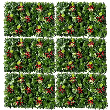 6 Packs Artificial Grass Mat Panels UV-Anti Greenery Boxwood Wall Hedge for Indoor Outdoor Decor DIY Privacy Fence Wedding(C)