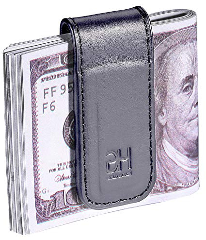 GH GOLD HORSE Clip magnético delgado para dinero de piel auténtica para hombre, Gris, Mediano, Minimalista