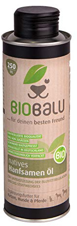 Biobalu Huile de chanvre bio Huile de chanvre bio pressée à froid comme complément alimentaire pour chiens, chevaux et chats Huile de barf pour favoriser la régulation de la graisse sanguine et
