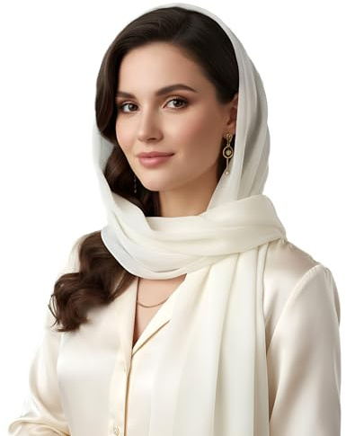 SERENITA Christmas Scarf Valentine Women Silk Feel Chiffon Soft Sheer lightweigt solid neck evening bridal head scarf