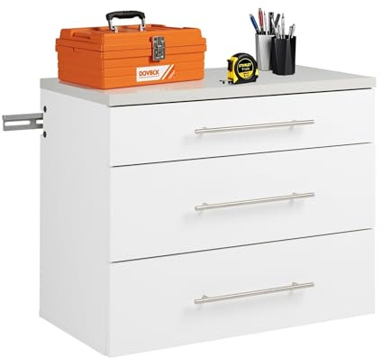Prepac HangUps 30” Wide Wall Mount 3-Drawer Storage Cabinet, Ideal for Tool Storage, Organization for Garage, Kitchen, Laundry, Bathroom, Home Office and More, 30”W x 24”H x 16”D, White