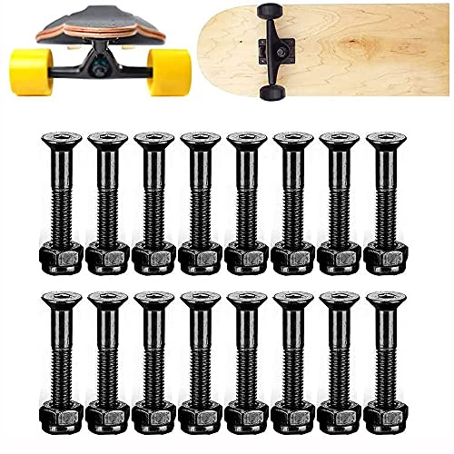 ANCLLO Skateboard-Schrauben, Longboard-Hardware-Set, Skateboard-Schrauben, Muttern für Skateboard, Steg, Nagel, LKW, Schrauben, Muttern für Ersatz, schwarz, 25 mm, 16