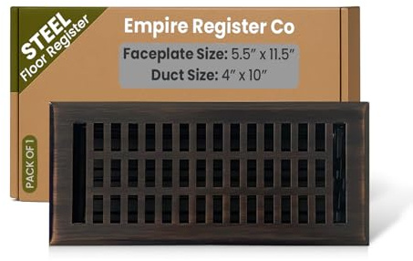 EMPIRE REGISTER CO, Vent Cover - 4x10 inch, Modern Contemporary Design, Oil Rubbed Bronze Finish, Heavy Duty Floor Vent Covers, Metal Damper Attached. Vent Covers for Home Floor only.