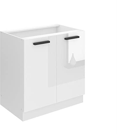 Belini Unterschrank Küche, Küchenunterschrank 80 cm Breite. SD Küchenunterschrank ohne Arbeitsplatte. Küchenschrank mit 2 Türen, Weiß Hochglanz