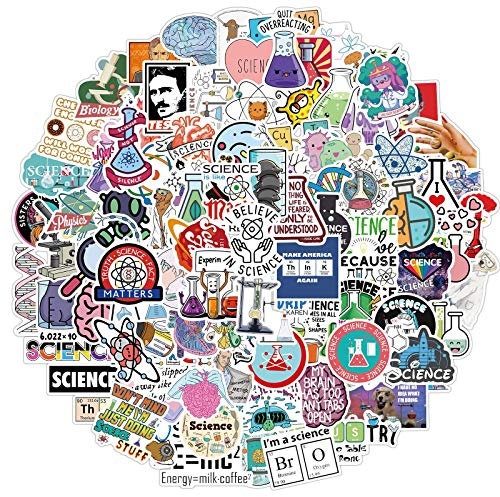 Bric dodo Pegatinas de Ciencias,100 Piezas Impermeable Vinilo para Monopatín Ordenador Portátil Moto Bicicleta Taza Botellas de Agua Maletas Casco,Experimento de Biología Pegatinas para Adolescentes