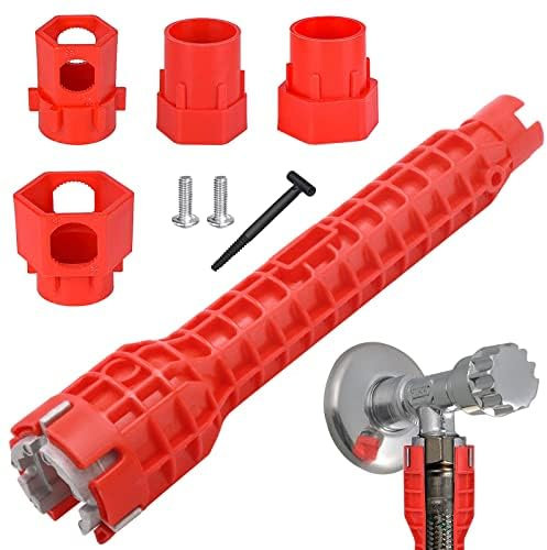 GZLFH Llave de fregadero, herramienta instaladora de lavabo, llave de doble cabeza roja, llave multifunción para lavabos, inodoros y grifos