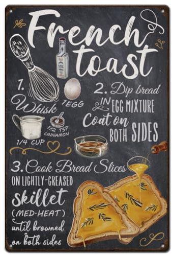 SUPERDANT Placa de metal vintage Cómo hacer pan tostado francés Placa decorativa de metal, placa deliciosa, comida y póster de cocina, decoración vintage, panel decorativo al aire libre