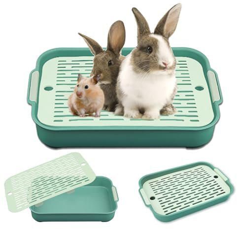 Tablett Hasentoilette, Tablett Haustier Toilette, Katzenklo Groß, Kaninchentoilette, Kleintier Katzentoilette Töpfchentrainer, Katzentoilette für Kleintier Kaninchen Meerschweinchen (Grüne Trompete)