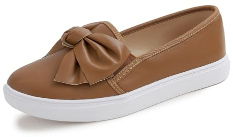 Feversole Women's Fashion Slip-on Sneaker Casual Flat Loafers,Baskets à Enfiler à la Mode pour Femmes Mocassins Plats décontractés Cuir végétalien Camel Taille 39