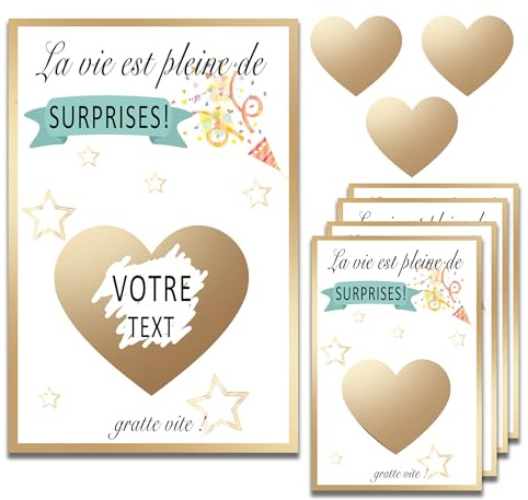 10 Cartes à Gratter Personnalisable avec enveloppes | Cadeau surprise Annonce Grossesse | Carte d'anniversaire | Cadeau Saint Valentin homme femme, demande Parrain, Marraine | chèque coupons couple