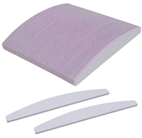 Griwuut Lot de 50 limes à ongles professionnels en demi-lune - Pour ongles naturels - Double face - Planche émeri double face - Outils manucure toilettage coiffage