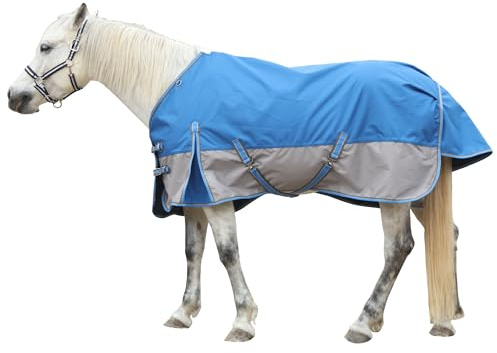 Gallopoff 1200D Reißfeste Pferdedecke ohne Füllung (0g), Leichte, wasserdichte und Atmungsaktive Regendecke für Pferde, Outdoordecke Pferd Blau-Grau 130 cm