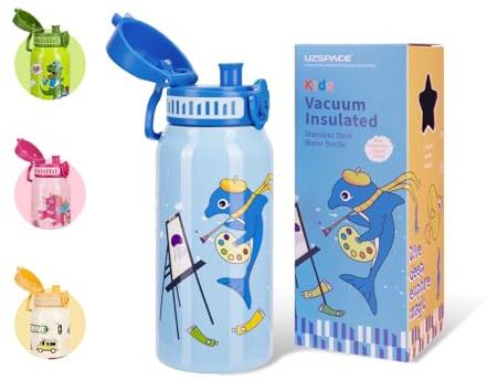 UZSPACE Botella Agua Acero Inoxidable para Niños 550ml, A Prueba de Fugas, Apertura de un Clic, Botella Agua Bebé Duradera, Cantimplora Infantil con Asa para Colegio, Niños y Niñas (Océano Azul)