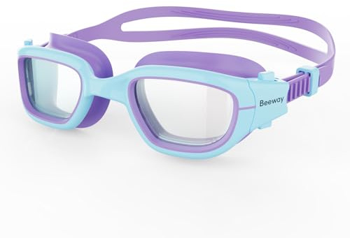 BEEWAY Kids Swimming Goggles 6-14 | Wide View | Anti-fog | Anti-leak | Quick Adjust Strap | UV Protection | Super Comfort for Boys and Girls