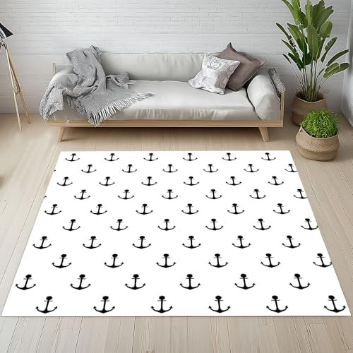 Sshjfeu Anker Maritime Teppich Weich Wohnzimmer, Nautische Abenteuer Teppiche Kurzflor 80 X 120 cm Waschbar rutschfest, Marine Themed Teppich Schlafzimmer, Kinderzimmer, Esszimmer