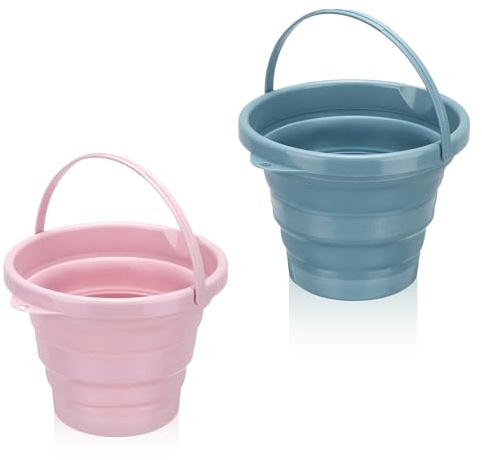 HSUYUN Faltbarer Eimer Strand, 2 Stück 3L Faltbarer Sandeimer, Faltbar Eimer 3L, in Rosa und Blau Strandeimer für Draußen, für Strand, Camping, Park