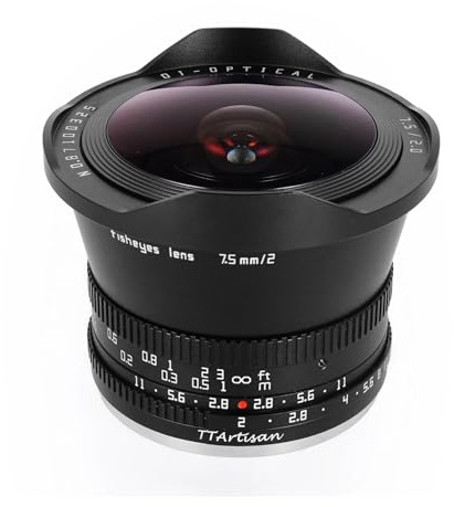 TTArtisan 7,5 mm F2 APS-C manuell fokus vidvinkel fisheye-objektiv, kompatibel med Nikon Z Sony E Canon EOS RF Fuji X Leica L Canon EOS M M43(Sony E-mount(FE))