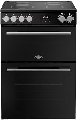 Belling 60cm wide Double Oven BEL FSA VISION 60E Electric Cooker with Ceramic Hob - Black/Silver Steel - A Rated