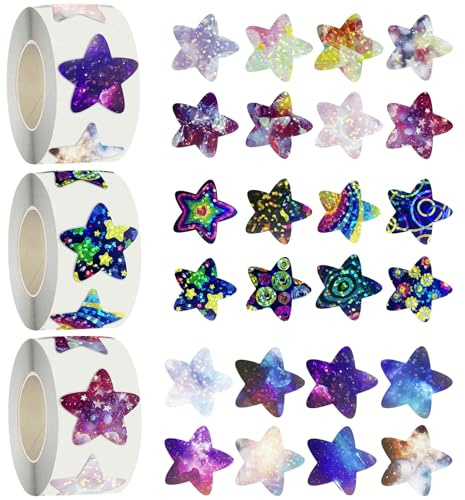1500 Autocollants Étoiles Pailletés 3 Rouleaux 2,5 cm Stickers Récompense DIY Scrapbooking pour École Décoration Cadeaux