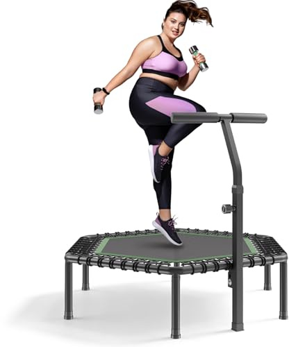 VEVOR Trampolín de Fitness 138,5 cm, Cama Elástica Capacidad Máxima de 205 kg, con 3 Niveles de Altura Ajustable, Mango de Espuma, Trampolín de Rebote Estable y Silencioso, para Adultos, Interiores