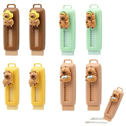 Gomme Rétractable, Lot de 8 Capybara Gommes en Caoutchouc à Tirer et à Pousser, Pâte à Gomme Capybara Cadeaux Amusants, Fournitures Scolaires et de Bureau