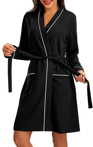 Lovasy Waffle Dressing Gown Womens Cotton Bathrobe Ladies Knee Length Dressing Gowns Lightweight Housecoat