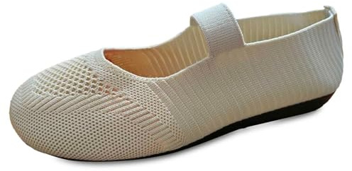 Ballerines orthopédiques à bout rond pour femme - Bout fermé - Chaussures plates avec bride - Élégantes ballerines traditionnelles - Largeur H, O beige., 35 EU