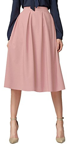 Urban GoCo Donna Vintage Vita Alta Pieghe a Campana Gonna Linea A con Tasche Midi Gonna Longuette (XL, Rosa)