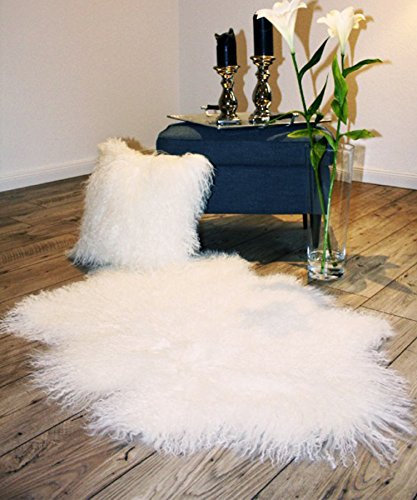 Heitmann-Felle Tibetlammfell Schaffell lockiges Lammfell 100cm in weiß ökologisch gegerbt Fellteppich Bettvorleger