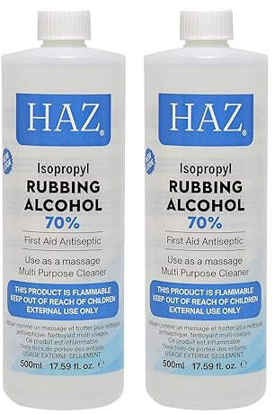 HAZ Isopropyl 70% Rubbing Alcohol 500 ml, 2 Pack First Aid Antiseptic Cleanser & Cleaning, Lab Grade IPA Isopropanol Disinfectant for Household Multipurpose Cleaner and Degreaser